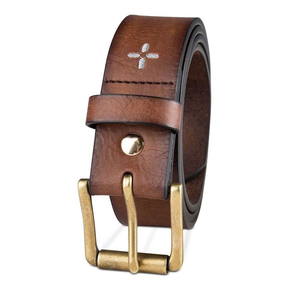 SUN STONE Mens Brown Adjustable Logo Faux Leather Casual Belt M 34-36 - Picture 1 of 4